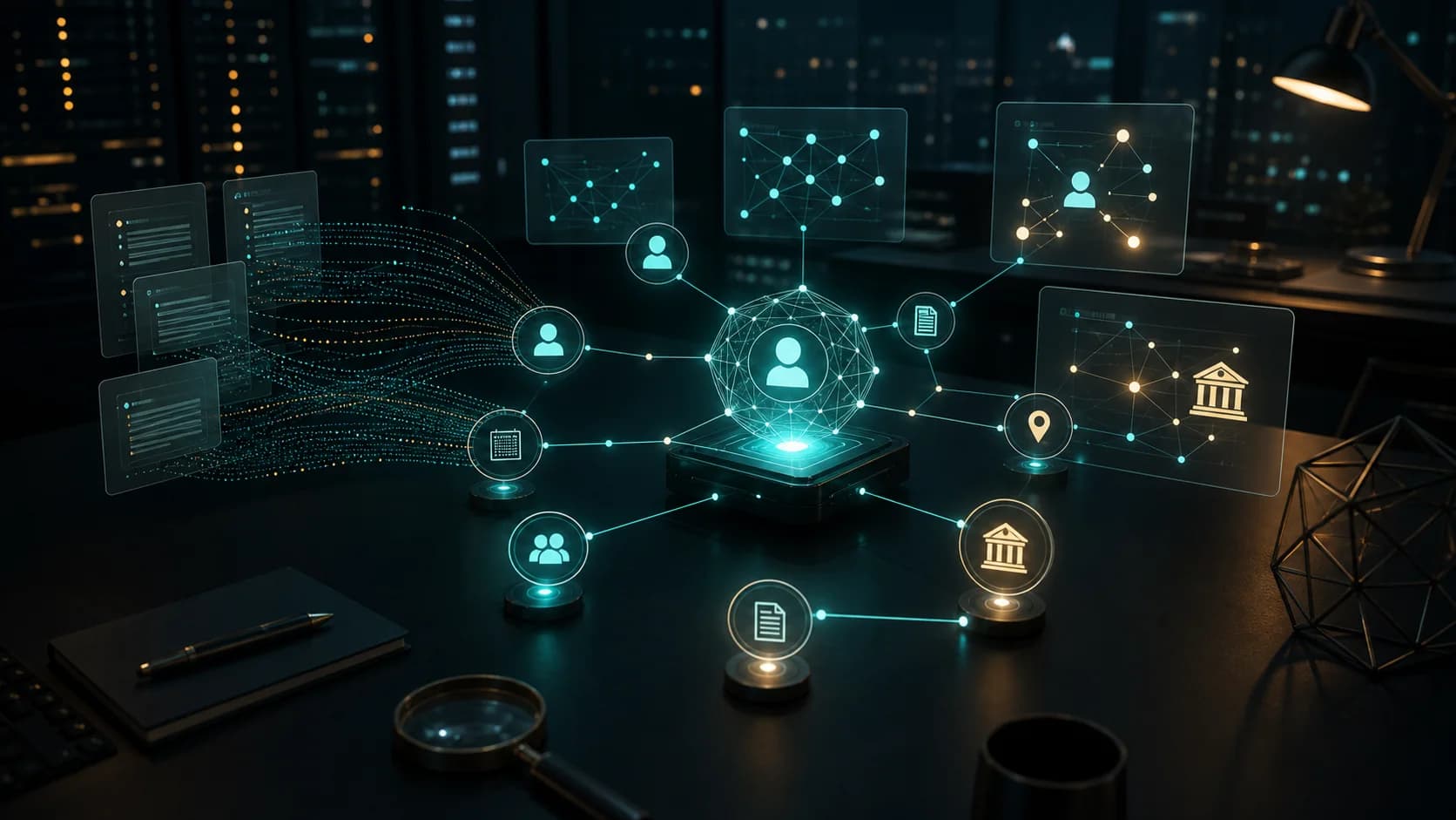 Illustration of an AI agent connected to graph facts and provenance paths.